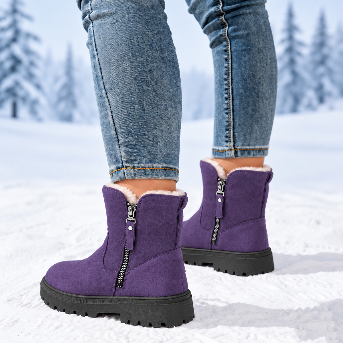 Romy | Dames Winterlaarzen Halfhoog – Veters of Zijrits en Pluche Voering