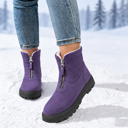 Romy | Dames Winterlaarzen Halfhoog – Veters of Zijrits en Pluche Voering