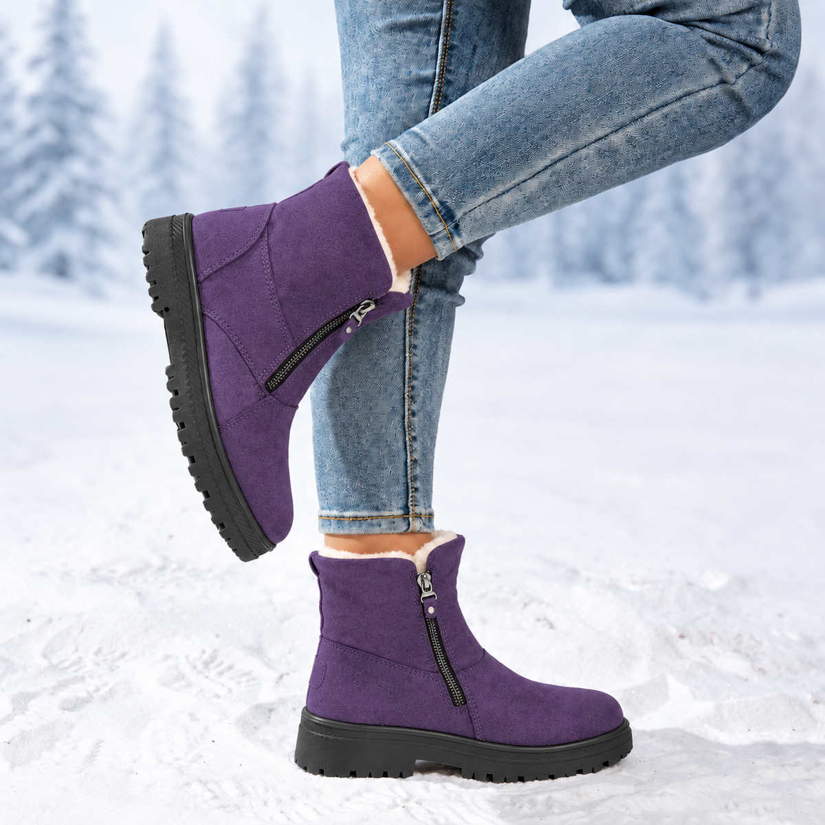 Romy | Dames Winterlaarzen Halfhoog – Veters of Zijrits en Pluche Voering