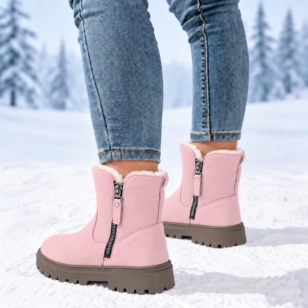 Romy | Dames Winterlaarzen Halfhoog – Veters of Zijrits en Pluche Voering