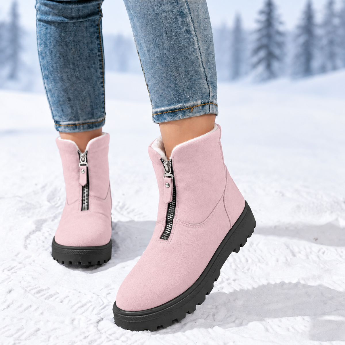 Romy | Dames Winterlaarzen Halfhoog – Veters of Zijrits en Pluche Voering