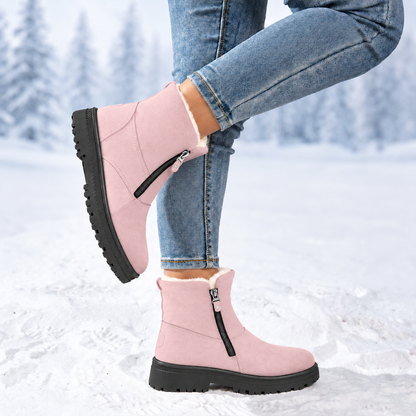 Romy | Dames Winterlaarzen Halfhoog – Veters of Zijrits en Pluche Voering