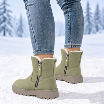 Romy | Dames Winterlaarzen Halfhoog – Veters of Zijrits en Pluche Voering