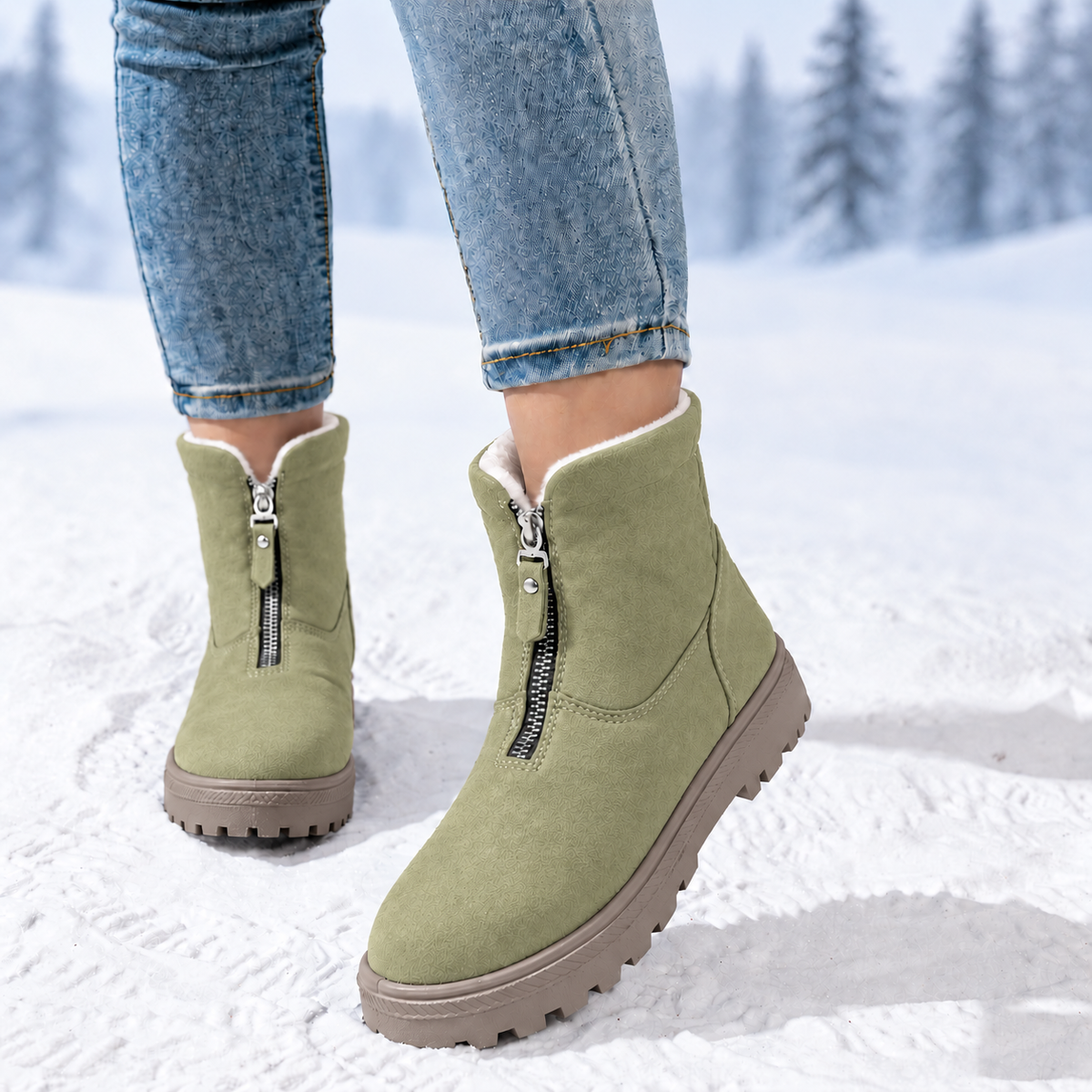 Romy | Dames Winterlaarzen Halfhoog – Veters of Zijrits en Pluche Voering