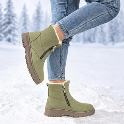 Romy | Dames Winterlaarzen Halfhoog – Veters of Zijrits en Pluche Voering
