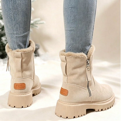Romy | Dames Winterlaarzen Halfhoog – Veters of Zijrits en Pluche Voering