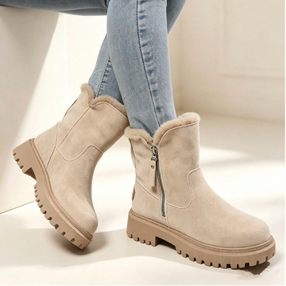 Romy | Dames Winterlaarzen Halfhoog – Veters of Zijrits en Pluche Voering