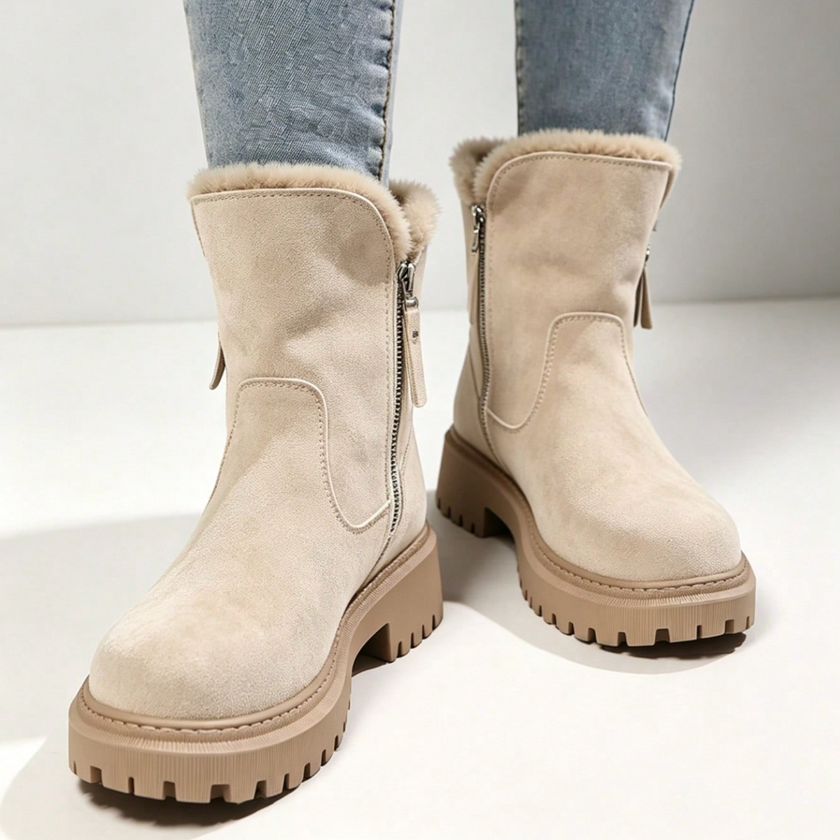 Romy | Dames Winterlaarzen Halfhoog – Veters of Zijrits en Pluche Voering