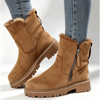 Romy | Dames Winterlaarzen Halfhoog – Veters of Zijrits en Pluche Voering