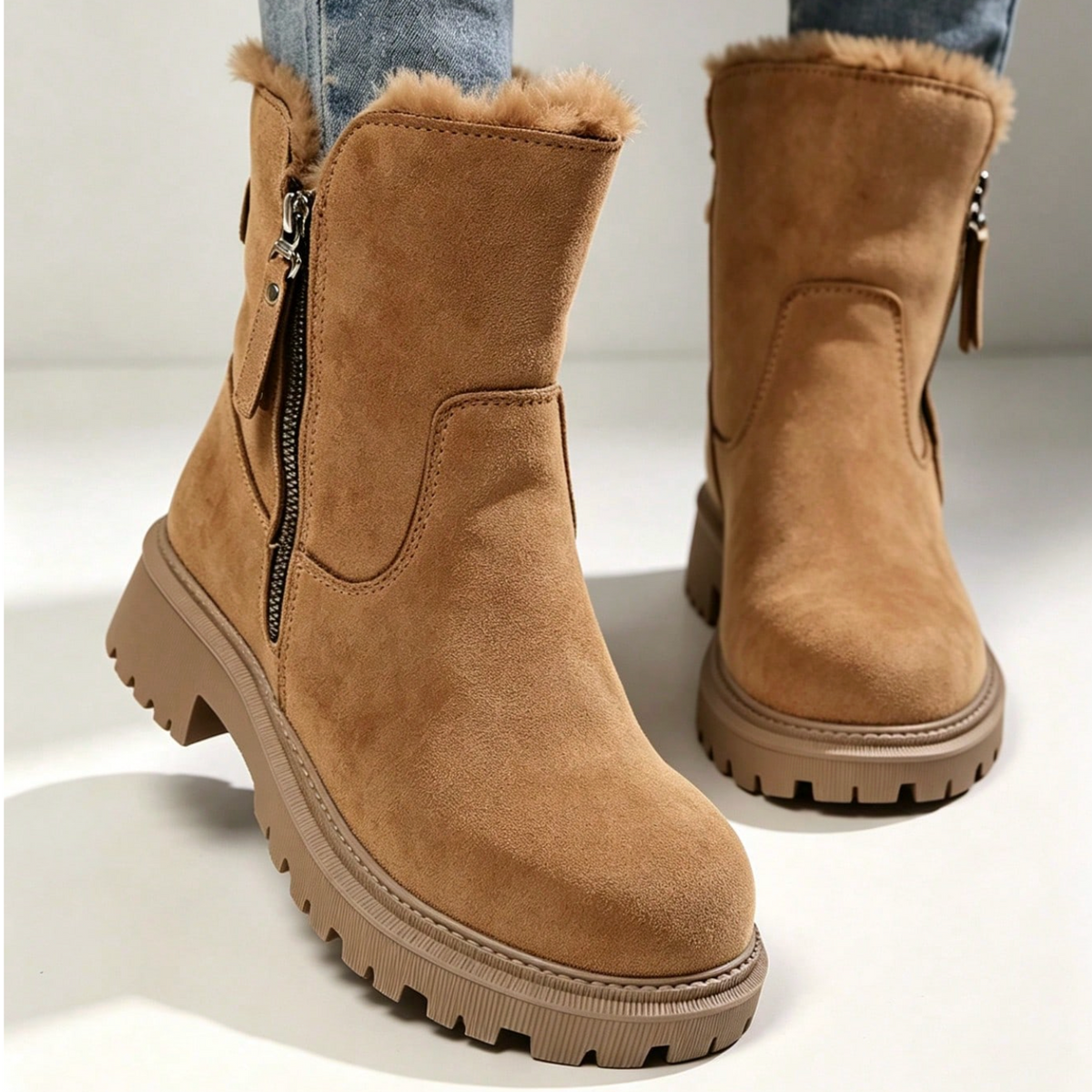 Romy | Dames Winterlaarzen Halfhoog – Veters of Zijrits en Pluche Voering
