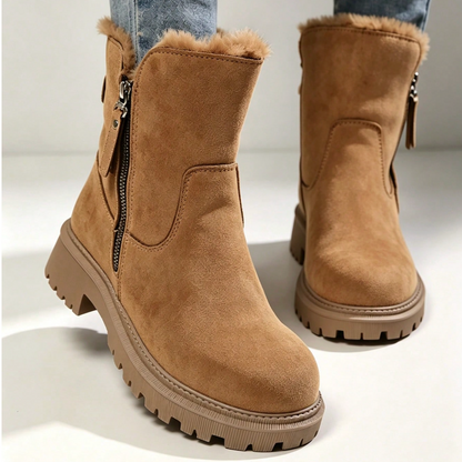 Romy | Dames Winterlaarzen Halfhoog – Veters of Zijrits en Pluche Voering