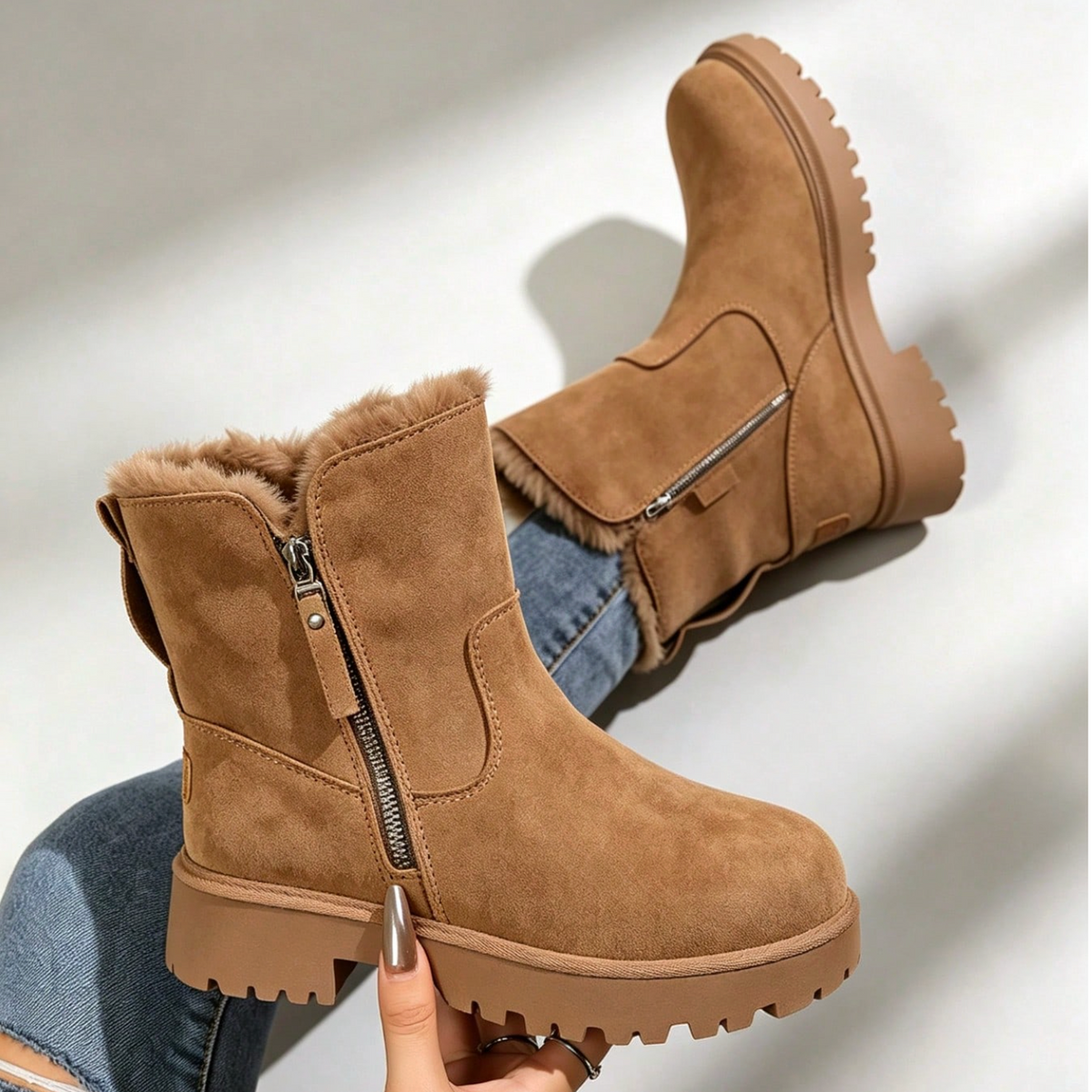 Romy | Dames Winterlaarzen Halfhoog – Veters of Zijrits en Pluche Voering