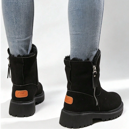 Romy | Dames Winterlaarzen Halfhoog – Veters of Zijrits en Pluche Voering