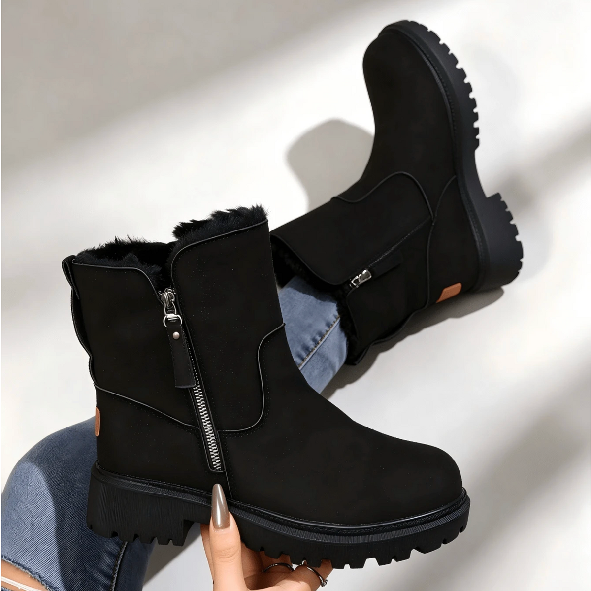 Romy | Dames Winterlaarzen Halfhoog – Veters of Zijrits en Pluche Voering