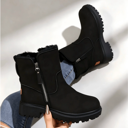 Romy | Dames Winterlaarzen Halfhoog – Veters of Zijrits en Pluche Voering