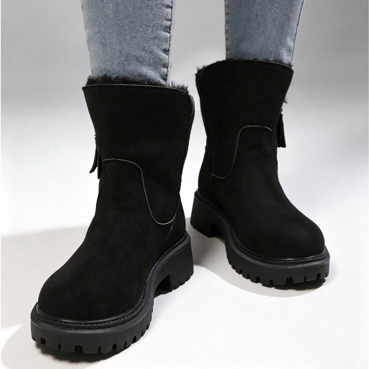Romy | Dames Winterlaarzen Halfhoog – Veters of Zijrits en Pluche Voering