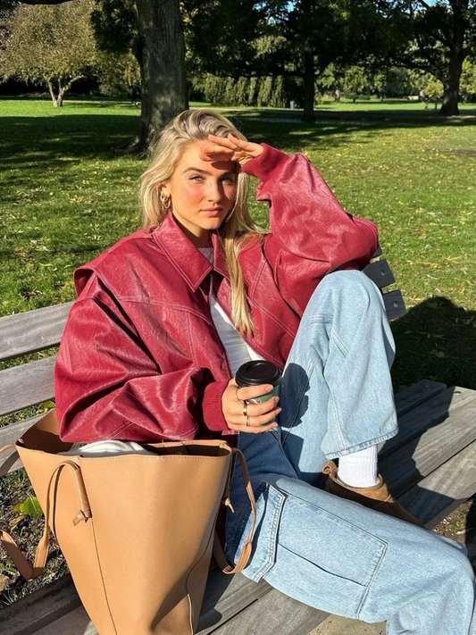 Trendy Leren Bomber Jacket