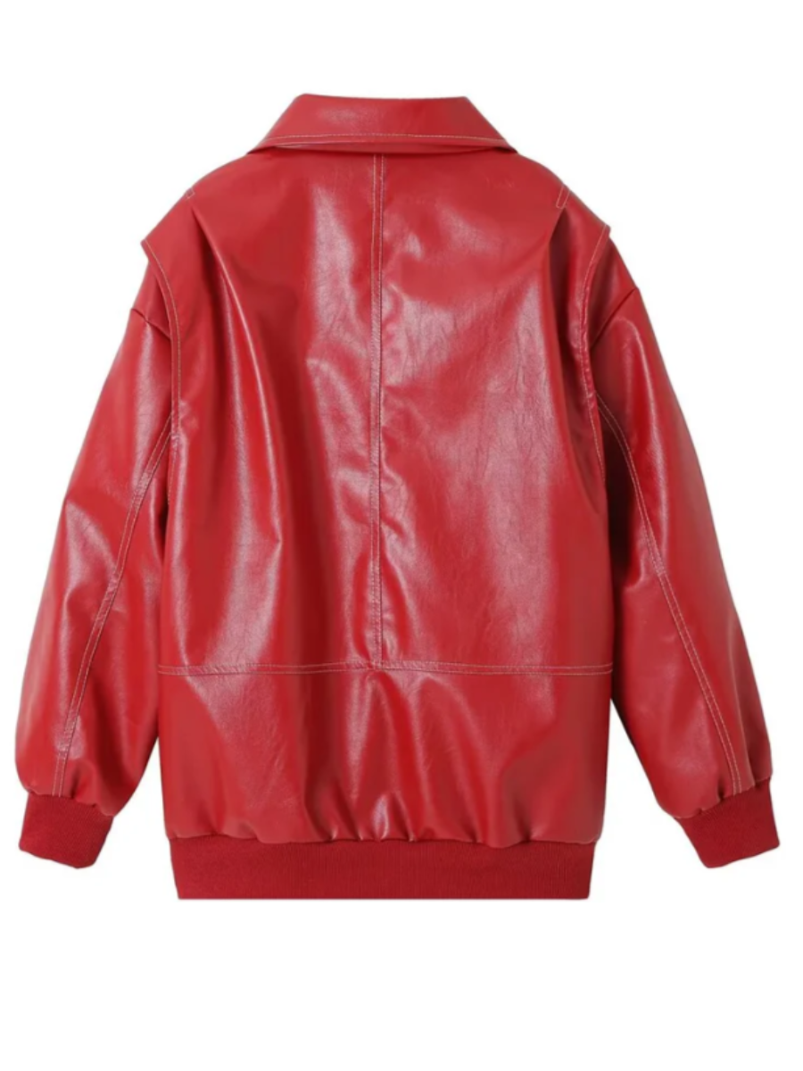 Trendy Leren Bomber Jacket