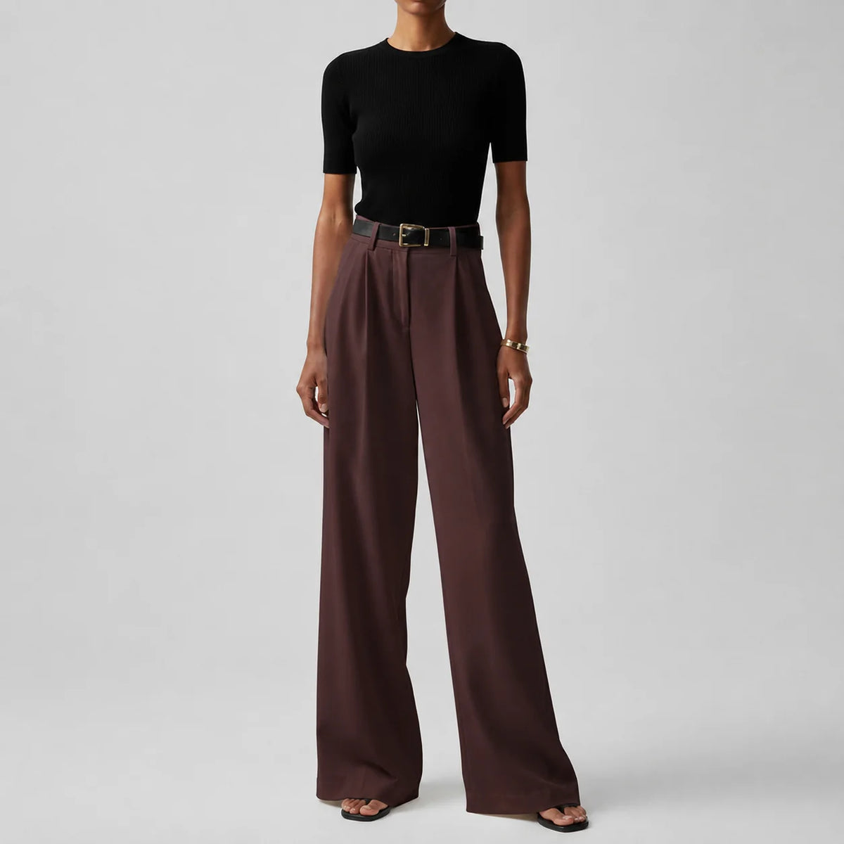 Roos | Dames Pantalon Hoge Taille – Wijde Pijp met Ceintuur en Plooidetails