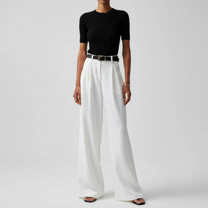 Roos | Dames Pantalon Hoge Taille – Wijde Pijp met Ceintuur en Plooidetails