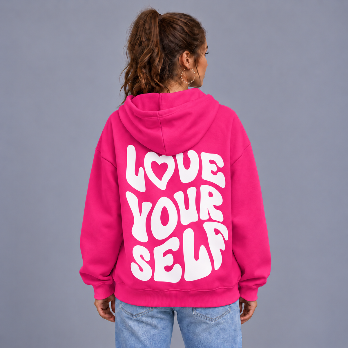 Roos | Warme Oversized Hoodie met Grafische Print – Verstelbare Capuchon