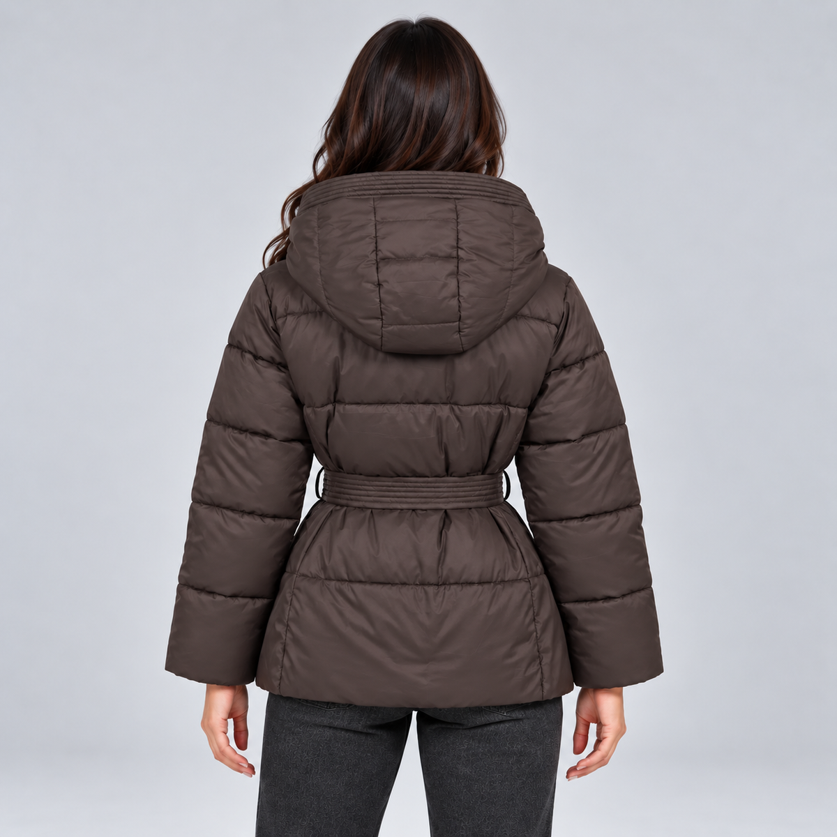 Rosalie | Dames Pufferjas Getailleerd – Warme Capuchon en Strikceintuur