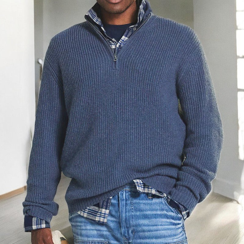 Ruben | Heren Trui Half-Zip Gebreid – Opstaande Kraag en Ribstructuur