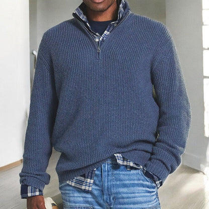 Ruben | Heren Trui Half-Zip Gebreid – Opstaande Kraag en Ribstructuur