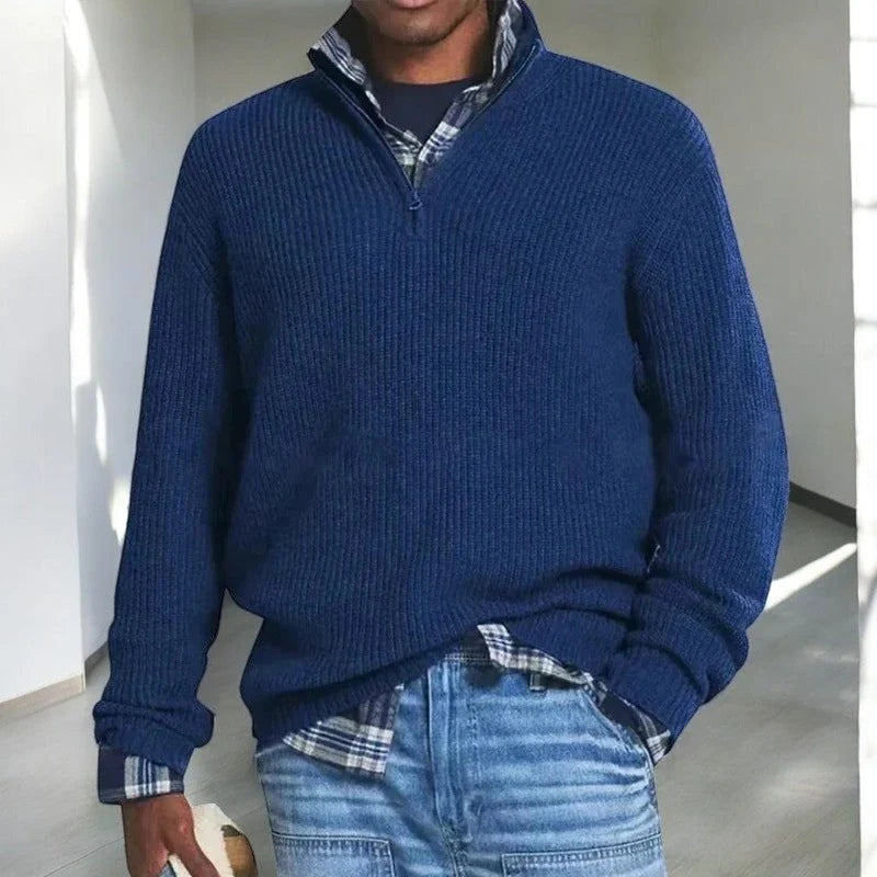 Ruben | Heren Trui Half-Zip Gebreid – Opstaande Kraag en Ribstructuur