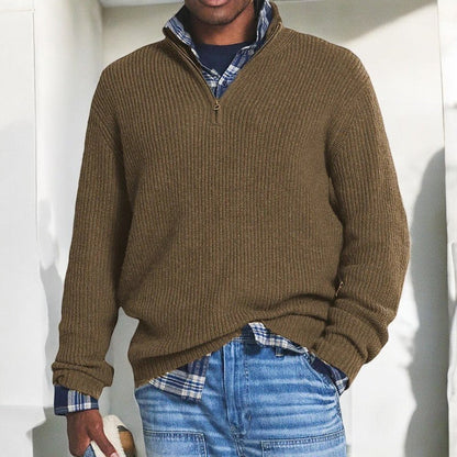 Ruben | Heren Trui Half-Zip Gebreid – Opstaande Kraag en Ribstructuur