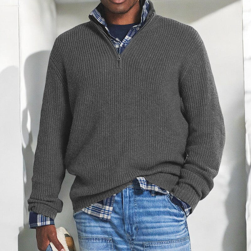 Ruben | Heren Trui Half-Zip Gebreid – Opstaande Kraag en Ribstructuur