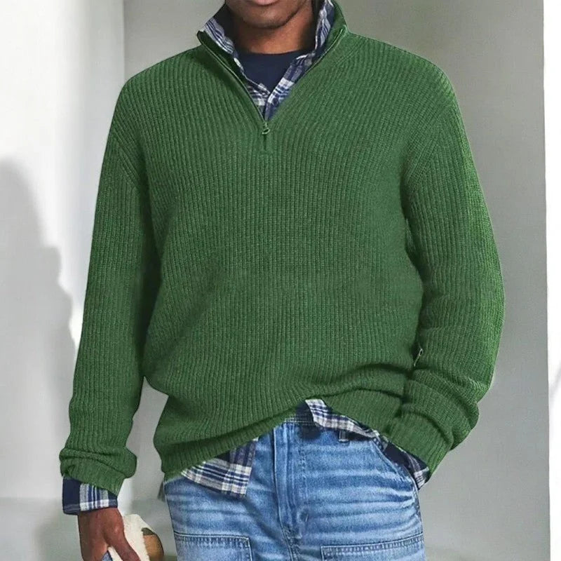 Ruben | Heren Trui Half-Zip Gebreid – Opstaande Kraag en Ribstructuur