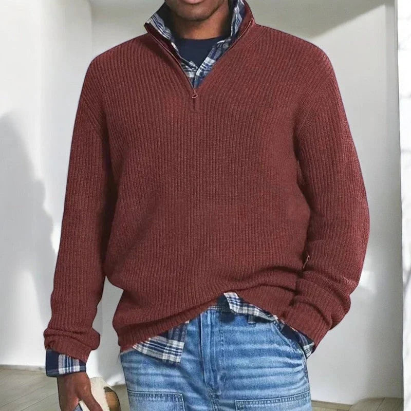 Ruben | Heren Trui Half-Zip Gebreid – Opstaande Kraag en Ribstructuur