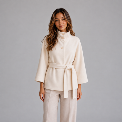 Sanne | Dames Capejas Elegant – Opstaande Kraag en Strikceintuur