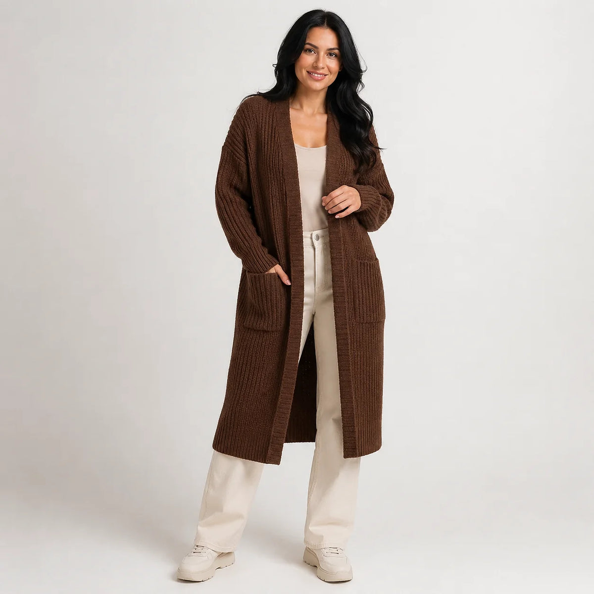 Sanne | Extra Lang Oversized Vest – Open Voorkant en Zachte Structuur