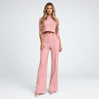 Sara | Dames Co-ord Set Elegant – Crop Top en Wijde Broek met Hoge Taille