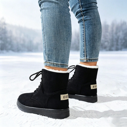 Romy | Dames Winterlaarzen Halfhoog – Veters of Zijrits en Pluche Voering