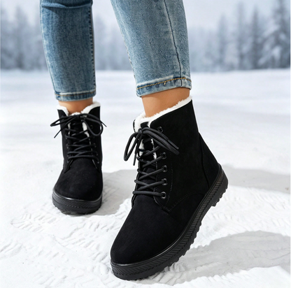 Romy | Dames Winterlaarzen Halfhoog – Veters of Zijrits en Pluche Voering