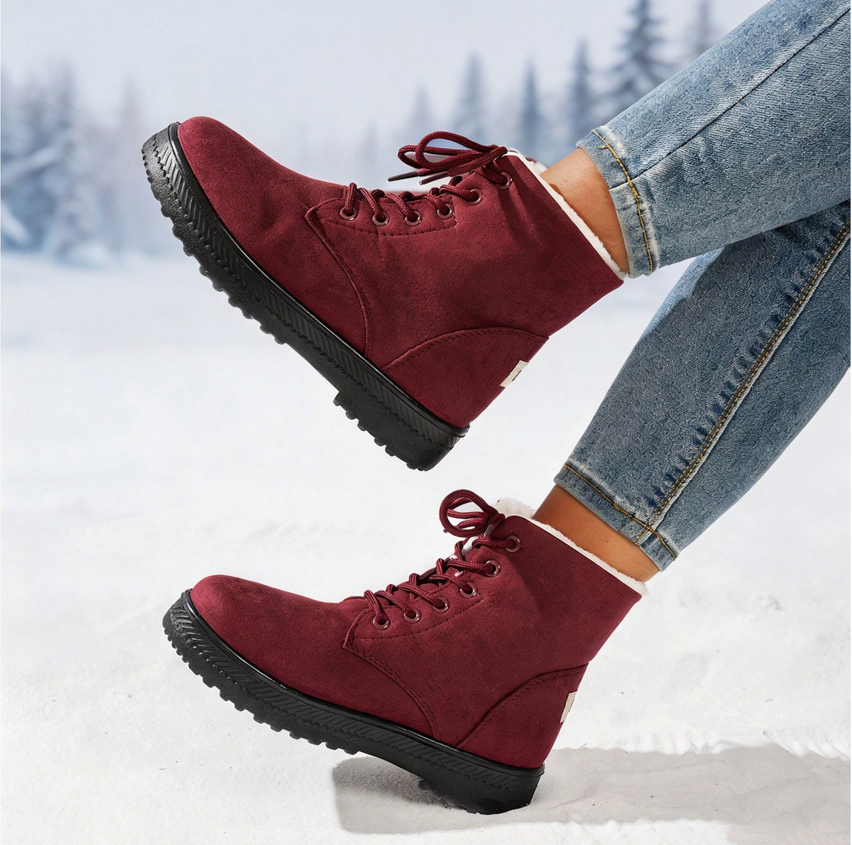 Romy | Dames Winterlaarzen Halfhoog – Veters of Zijrits en Pluche Voering