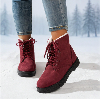 Romy | Dames Winterlaarzen Halfhoog – Veters of Zijrits en Pluche Voering