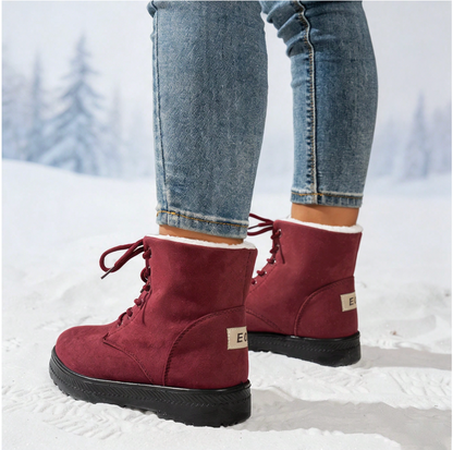 Romy | Dames Winterlaarzen Halfhoog – Veters of Zijrits en Pluche Voering