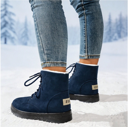 Romy | Dames Winterlaarzen Halfhoog – Veters of Zijrits en Pluche Voering