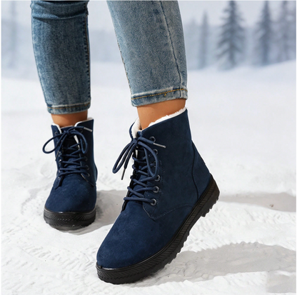 Romy | Dames Winterlaarzen Halfhoog – Veters of Zijrits en Pluche Voering