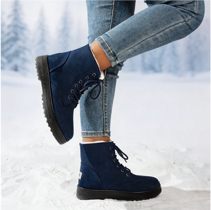 Romy | Dames Winterlaarzen Halfhoog – Veters of Zijrits en Pluche Voering