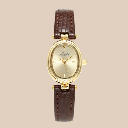 Stijlvolle Dames Gouden Horloge Met Klassieke Leren Band
