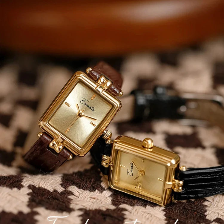 Stijlvolle Dames Gouden Horloge Met Klassieke Leren Band