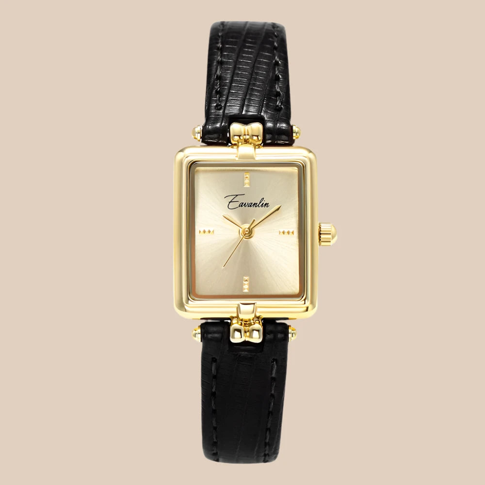 Stijlvolle Dames Gouden Horloge Met Klassieke Leren Band