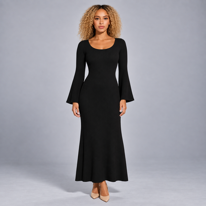 Sofie | Dames Maxi Jurk – Ronde Hals met Lange Mouwen en Ribstructuur
