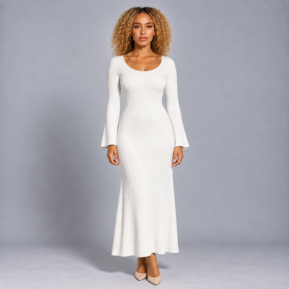 Sofie | Dames Maxi Jurk – Ronde Hals met Lange Mouwen en Ribstructuur