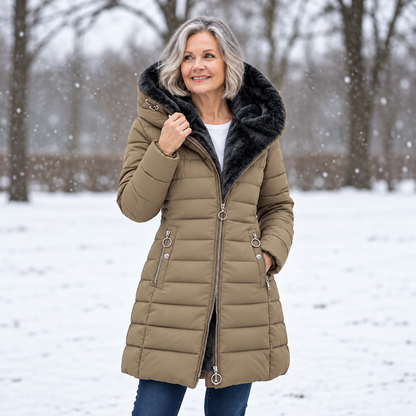 Sophie | Dames Winterjas Gewatteerd – Afneembare Capuchon en Vrouwelijke A-lijn